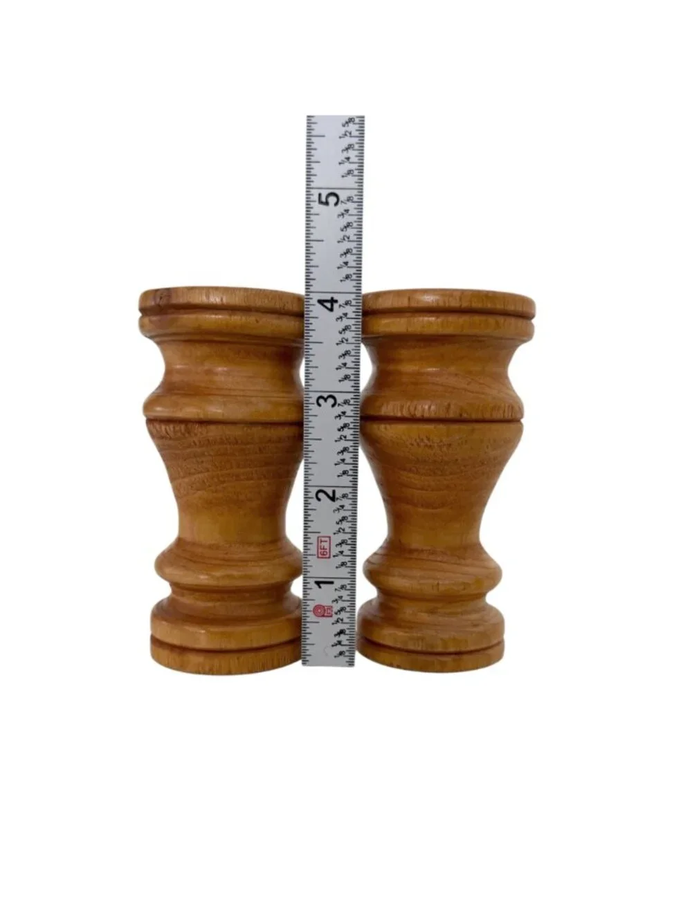 Vintage Pair of‎ MCM Farmhouse Rustic Hand Turned Wooden Candle Holders